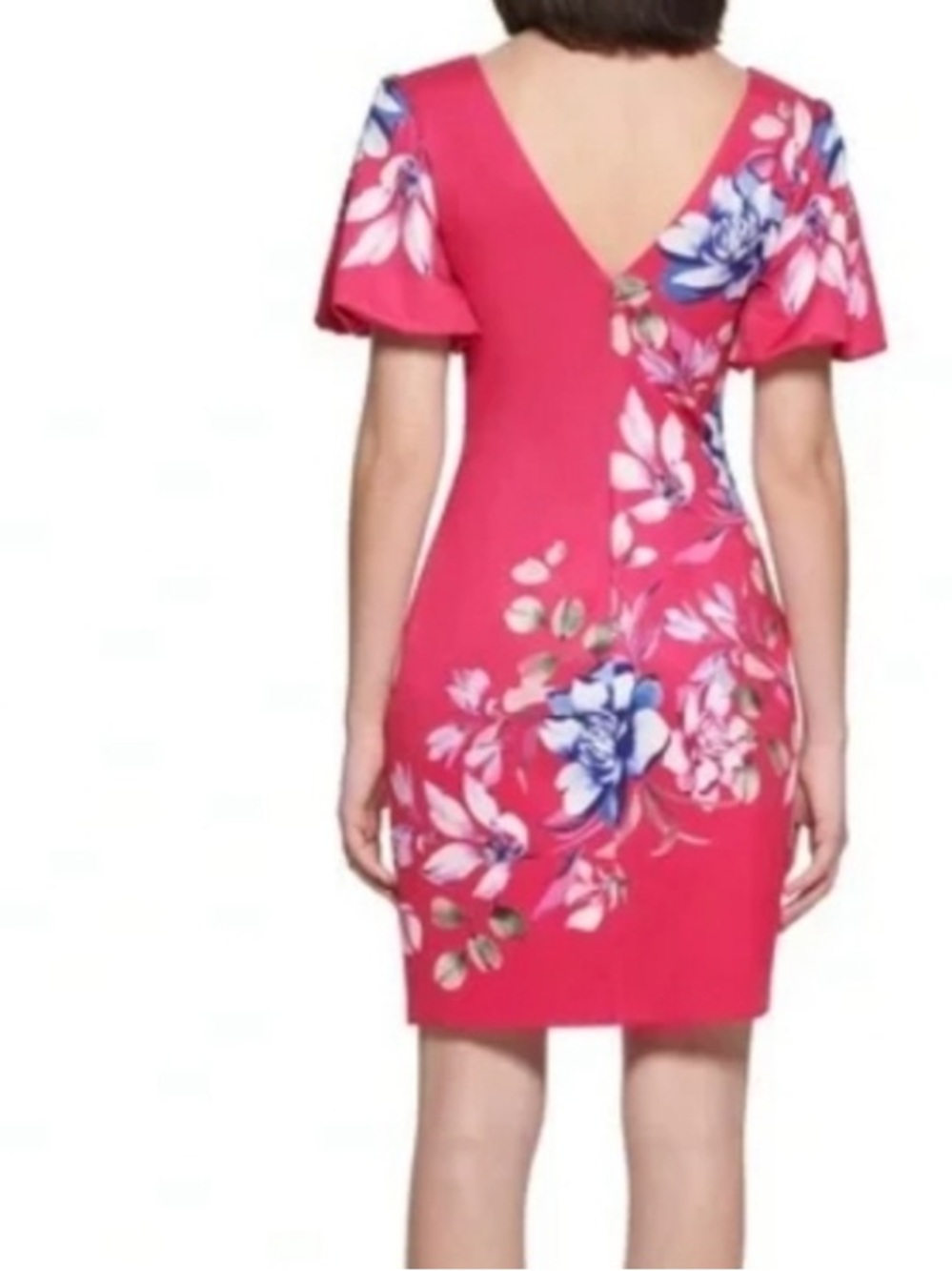 GUESS Pink Floral Plunge-Neck Scuba Dress. Size 10. - Picture 4 of 4